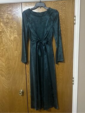 SHEIN Dark Emerald Green Long Sleeve Tie-Front Maxi Dress